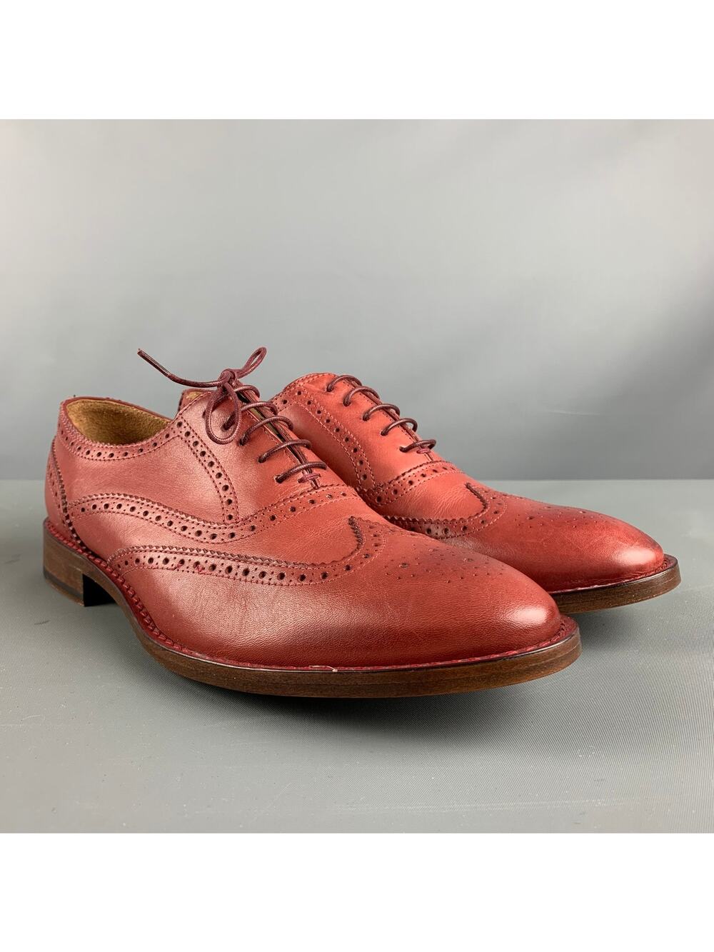 PAUL SMITH Size 8 Brick Perforated Leather Wingtip Lace Up Shoes
